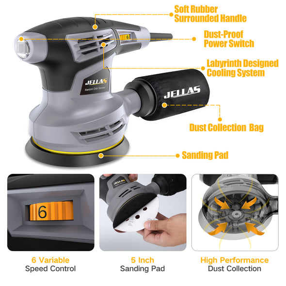 Jellas 5-Inch Random Orbital Sander -OS280