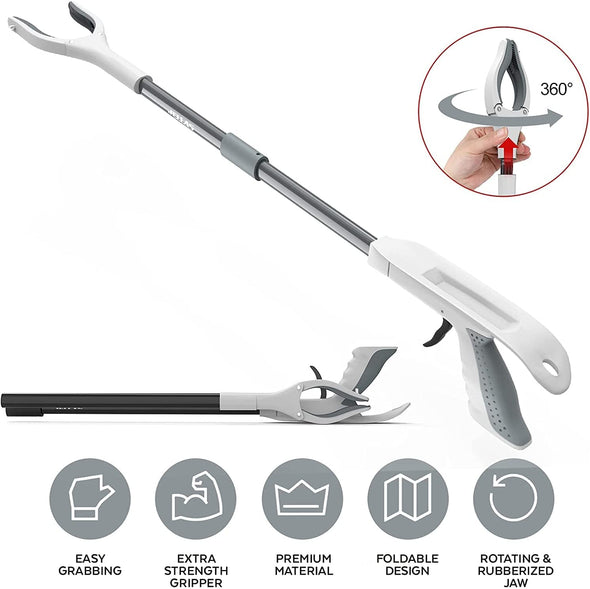 Jellas 2-Pack 32 Inch Grabber Reacher Tool (Gray/Gold)