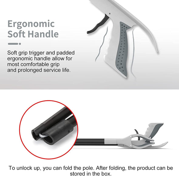 Jellas 2-Pack 32 Inch Grabber Reacher Tool (Gray/Gold)