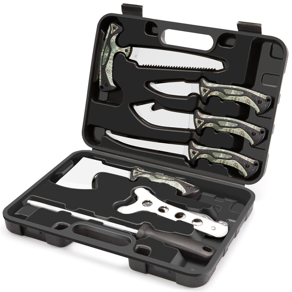 Jellas 10 Pieces Hunting Knife Set, Fixed Blade Knife Hunting Field Dressing Kit, Compact Skinning Knives for Camping Fishing, Portable Survival Kit Camping Tool Set, Camping Gear