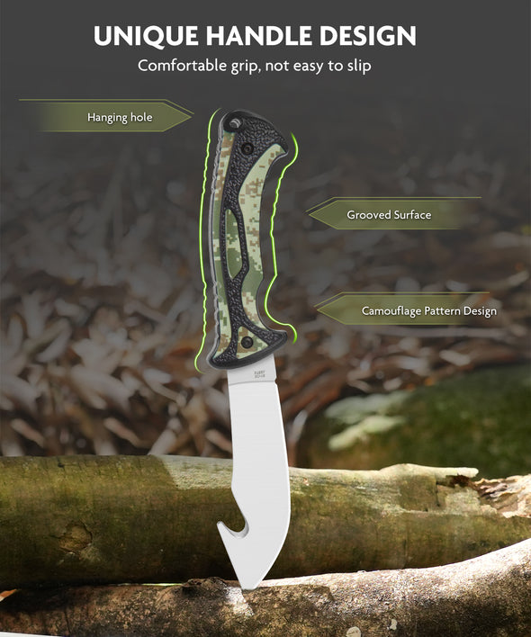 Jellas 10 Pieces Hunting Knife Set, Fixed Blade Knife Hunting Field Dressing Kit, Compact Skinning Knives for Camping Fishing, Portable Survival Kit Camping Tool Set, Camping Gear