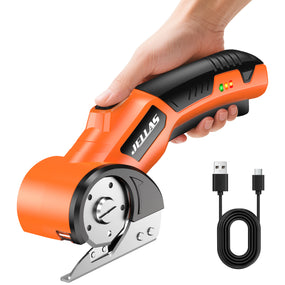 JELLAS Electric Scissors for Cardboard, Cordless Electric Scissors for Fabric, 4V Rechargeable Cardboard Box Cutter with Safety Lock & LED Light, Battery Scissor for Box, Fabric, Carpet, Plastic