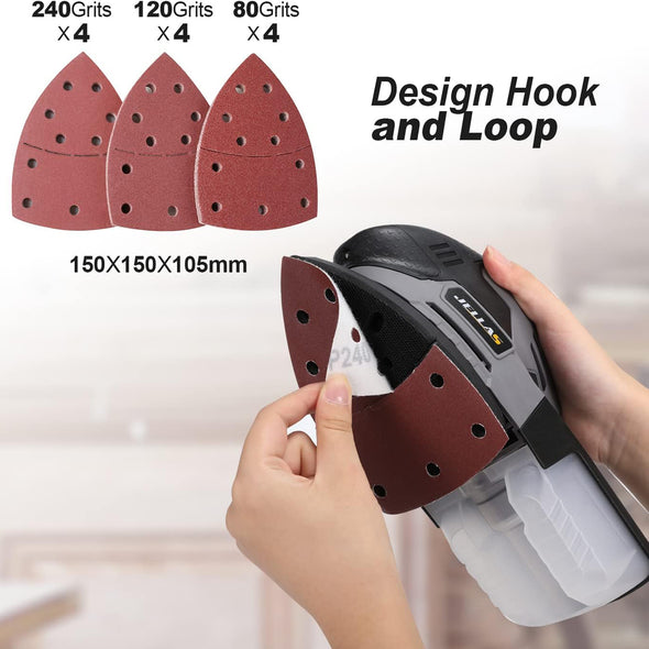 JELLAS Electric Detail Sander, 220W Compact Sander Machine for Wood, 13,000 RPM Sanders with Dust Collection, 16PCS Sandpapers, Finger Sanding Attachment and Sanding Pad Included